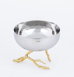 งานหัตถกรรมโลหะดีไซน์ทันสมัยชามสลัดผลไม้ลายดอกไม้ทำจากสเตนเลสสตีลและทองเหลืองทรงค้อนน็อตชามอินเดีย - Product Image 2