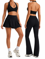 Ensemble de sport noir pour femme : pantalon évasé taille haute et brassière de sport – Tenue de fitness moderne deux pièces