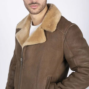 Veste en cuir d'agneau véritable pour homme, veste bomber streetwear respirante avec col en peau retournée pour garçons - Product Image 4