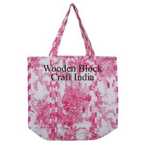 Sac fourre-tout matelassé fait main pour femme, nouveau style bohème vintage, doublure en coton, fermeture ouverte, imprimé, pour le shopping et les voyages - Product Image 1