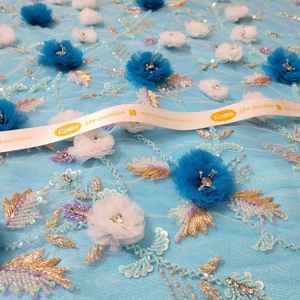 Vestido de bola de rayón de lujo, flores 3D, bordado a mano, tela de estilo de fiesta de trabajo - Product Image 2