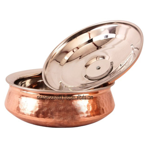 High Demand Round Stainless Steel & Copper Handi <b>Bowl</b> <b>with</b> <b>Lid</b> Brass Knob Carved Design for Every Kitchen Pocket Friendly Prices - Product Image 4