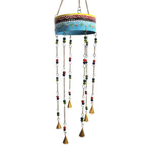 Campanas de Viento de Hierro Reciclado Estilo Bohemio con Cuentas Pintadas a Mano para Interiores/Exteriores, Jardín, Patio, Tamaño 6 x 6, para Regalos de Mango Gifts - Product Image 2