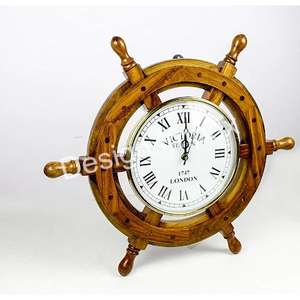 Reloj decorativo de latón con rueda de barco de madera en artículo náutico Reloj náutico superventas Precio impresionante - Product Image 3