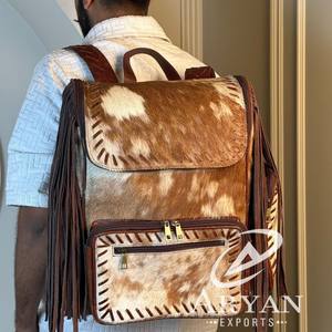 Usine directe en gros en cuir de vachette frange couche sac à dos en gros en cuir véritable multi-fonctionnel voyage sac à dos sacs - Product Image 1