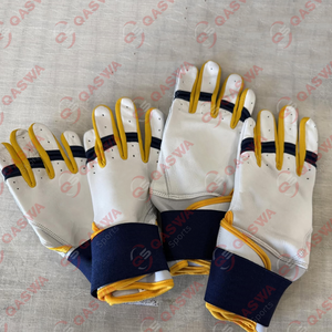 Derniers gants de frappeur de baseball de couleur blanche, jaune et bleue avec logo personnalisé Gants de frappeur en cuir Cabreta - Product Image 1