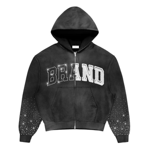 Streetwear personnalisé 2025 sweat à capuche en strass épais unisexe vierge vintage délavé au soleil avec fermeture éclair surdimensionnée sweats à capuche surdimensionnés - Product Image 5