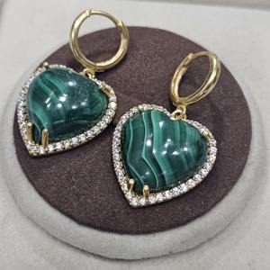 925 <b>Sterling</b> <b>Silver</b> Trendy Designer Stud <b>Earring</b> for Women Excellent Quality Nicely Cut <b>Heart</b>-Shaped Malachite Engagement Gift - Product Image 5
