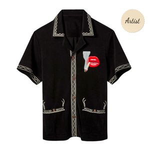 Tom Wesselmann Smoker #1 Cabana Shirt Black Terry Cloth Iconic 1967 Obra DE ARTE bordada Estilo unisex Botones de coco - Product Image 1