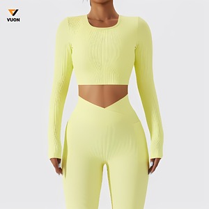 Ropa deportiva personalizada para gimnasio, conjuntos de fitness estampados sin costuras, Top de manga larga, sujetador deportivo, pantalones cortos para glúteos, conjuntos de entrenamiento para mujer - Product Image 5