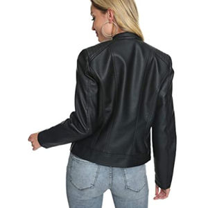 New Arrivals Slim Fit Women's <b>Sheep</b> <b>Skin</b> Leather <b>Jacket</b> Solid Color Breathable Waterproof Finished Long Sleeve Stylish Genuine - Product Image 5