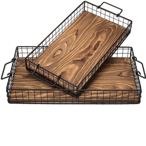 Juego de dos bandejas de madera de diseño clásico con forma rectangular de diseño impreso para servir, restaurante, cafetería, hoteles, platos para servir - Product Image 3