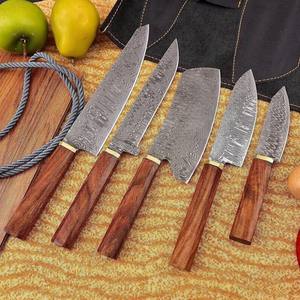 Juego de Cuchillos de Chef de Acero de Damasco Nordic Forge de 5 Piezas, Mangos de Madera de Palisandro, Diseño Ambidiestro, Hojas Hechas a Mano, Duraderas y Afiladas, con Funda de Cuero - Product Image 3