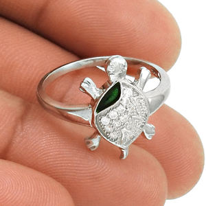 Bague en forme de tortue incrustée de zircone cubique blanche 925 bijoux faits à la main en argent Sterling bague étincelante pour femme filles fournisseur en vrac - Product Image 2