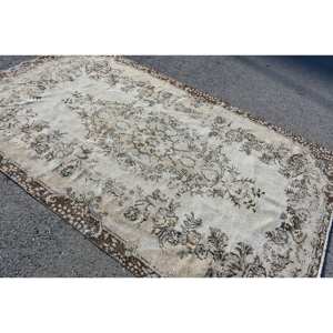 Alfombra clásica de pelo medio ecológica de lana marrón Beige de 5,3x9 pies hecha a mano turca Rectangular Patchwork diseño comedor látex - Product Image 2