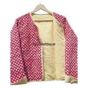 Manteau indien fait à la main en coton vintage veste matelassée à fleurs impression en bloc réversible bouton formel doux décontracté non tissé 100% coton - Product Image 5