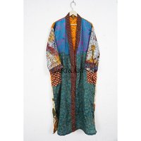 Robe Kimono Japonaise Vintage Unique Faite à la Main en Soie pour Femme, Patchwork Longue Élégante et Douce pour l'Été et le Printemps, Vêtement de Nuit Respirant de Haute Qualité