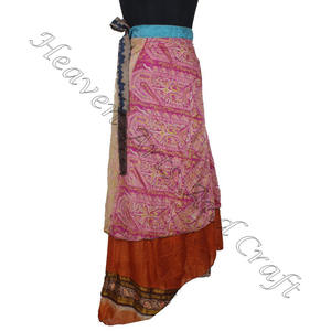 New Indian Handmade Vintage 100% Silk Sari <b>Wrap</b> <b>Skirt</b> Reversible Vintage Silk Magic 38inch Length <b>Wrap</b> <b>Skirt</b> Halter Tube Dress - Product Image 1