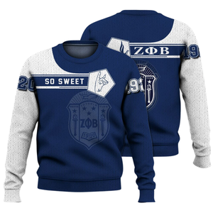 ZPhiB Divine Nine Sorority Pull 1920 Zeta Phi Beta Knit Bleu Blanc Chenille Lettres Greek Life Premium Apparel - Product Image 3