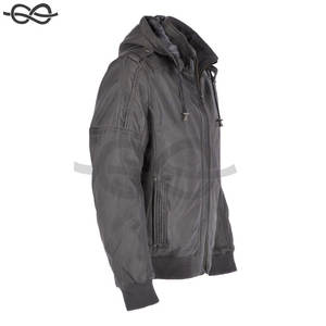 Blouson aviateur à capuche en cuir de qualité supérieure Collection Addison grise élégante Vestes en cuir pour hommes multicolores - Product Image 6