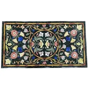 Natural Gemstone Inlay Marble Antique Dining Table Top Pietra Dura Inlay Table Top