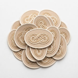 Wholesale Custom Patch Maker Oval Nautical Rope Infinity Knot Badge Beige Twill Cream Border <b>Iron</b> <b>On</b> Applique - Product Image 1