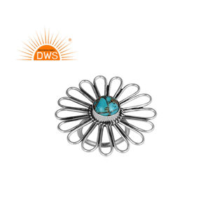 Mejor Venta de plata esterlina oxidada Mojave cobre turquesa piedra preciosa anillo de diseño floral fabricante de joyería personalizada - Product Image 1
