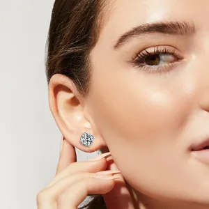 Pendientes de Oro con Moissanita Redonda VVS de 1CT, Plata de Ley 925 Hipoalergénica, para Hombre y Mujer, Venta al Por Mayor KRKC - Product Image 2