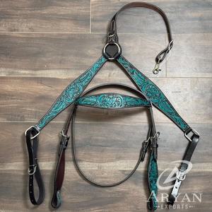 Conjunto de cuello de pecho y cabeza de cuero mecanizado a mano Premium personalizado de alta calidad, tachuela de caballo occidental con artesanía duradera - Product Image 1