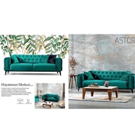 Fauteuil Chesterfield convertible moderne de luxe en tissu, fabriqué à la main par une usine de meubles turque, extensible 3-2-1 places, pour la maison et l'hôtel