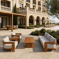 Ensemble de canapés d'extérieur en teck massif pour hôtel-resort, résistant aux intempéries, mobilier de qualité professionnelle
