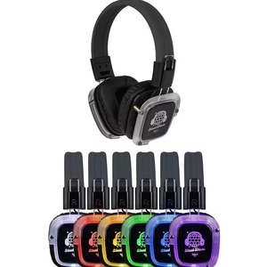NUOVO PACCHETTO Originale di Cuffie Talent Silent Disco con Luce Prismatica Cangiante, 40 Pezzi con 2 Trasmettitori Portatili - Product Image 1