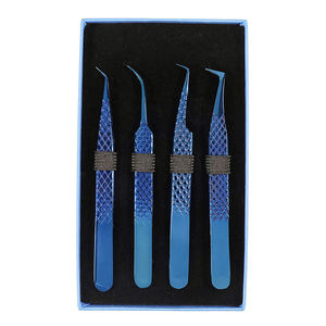 Ensemble de pinces à cils en acier inoxydable courbées en forme de C, en forme de L, à angle de 45 degrés, pour extensions de cils, 5 pièces, emballage en cuir PU, logo personnalisé - Product Image 1