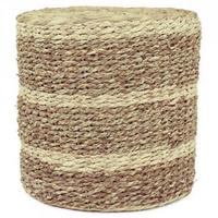 Pouf ottoman durable en jacinthe d'eau tressée et jonc de mer à rayures pour salon, chambre, appartement - Décoration artistique classique, style Mid-Century Modern
