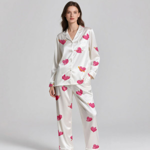 Vente en gros de pyjamas de luxe en satin de soie pure 100% pour femmes, vêtements de nuit personnalisés à manches longues, pantalons longs, respirants, directs été/hiver - Product Image 4