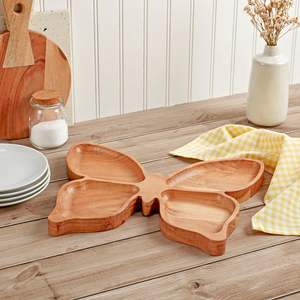 Solid Acacia Wood <b>Butterfly</b> Shaped Serving Platter Tray <b>Wooden</b> Serving Tray - Product Image 2