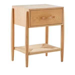 Hendrix Modern <b>Side</b> <b>Table</b> Solid Teak Wood with Woven Rope 1 <b>Drawer</b> Natural Finish for Bedroom or Hotel Living Room - Product Image 1