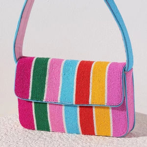 Eye Catching Trending Handmade Beaded Shoulder Bag Colorful Striped Designer Purse Luxury Beadwork <b>Handbag</b> Wholesale 2026 - Product Image 1