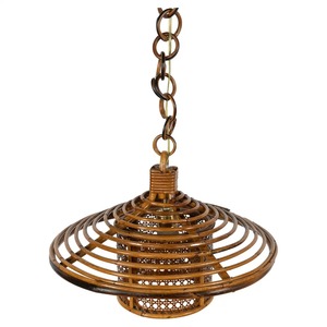 Lámpara colgante de ratán natural asiática hecha a mano de mediados de siglo, cadena de lámpara de techo tejida con pantallas de luz colgantes tejidas naturales - Product Image 2