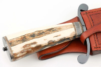 San Mai Damas Couteau de chasse Gaine en cuir Fait à la main DIY Lame fixe pour la survie en plein air Camping Corne Poignée Bowie Couteaux