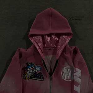 Chándal con Capucha para Hombre, Estilo Holgado, Bordado Desgastado, Teñido, Decolorado por el Sol, Forrado de Felpa de Poliéster/Algodón, para Invierno, Venta al Por Mayor - Product Image 4