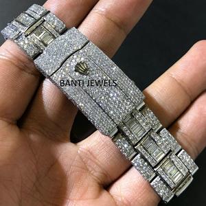 Montre de luxe antique en acier inoxydable sertie de moissanite avec cadran en verre VVS1, style hip-hop, montre-bracelet style diamant - Product Image 2