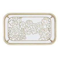 Table basse ovale haut de gamme artisanale de luxe, personnalisée, écologique, moderne, avec accents dorés et motif floral, en métal et verre