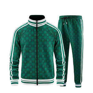 <b>Men</b> Tracksuits Full-zip Long Sleeve Plaid <b>Track</b> <b>Jackets</b> and Pants 2 Piece - Product Image 2