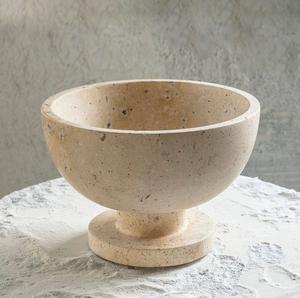 Nouvelle corbeille à fruits décorative en travertin de luxe avec base en métal doré pour table centrale, décoration moderne pour la maison - Product Image 2