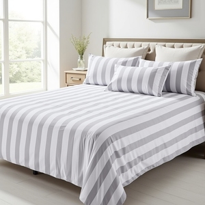 Sábana plana de polialgodón de doble tamaño Premium 3cm Raya satinada 250TC Acabado elegante suave resistente a las arrugas para todas las estaciones 240cm X 270cm - Product Image 2