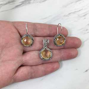 Ensemble de boucles d'oreilles pendantes en argent citrine naturelle Ensemble de boucles d'oreilles en argent sterling 925 avec pierres précieuses citrine véritable Ensemble de pendentifs Cadeau bijoux pour femmes - Product Image 2