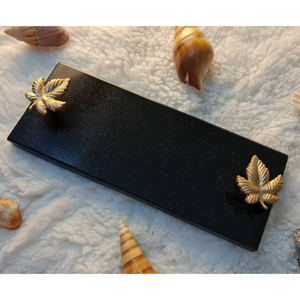 Élégant plateau de service en laiton doré avec feuilles Plateau à dessert décoratif de qualité supérieure Marbre naturel noir pour mariage Décoration intérieure Cuisine - Product Image 1