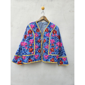 Chaqueta Acolchada Ligera con Bordado Indio para Mujer, Prenda de Invierno Transpirable, Ecológica y Reversible de Seda - Product Image 1