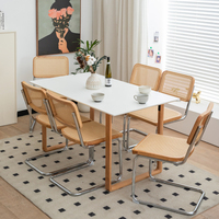 Ensemble de 2 chaises de salle à manger en rotin de style mid-century, chaises d'appoint Breuer avec structure cantilever chromée pour salle à manger, cuisine, salon